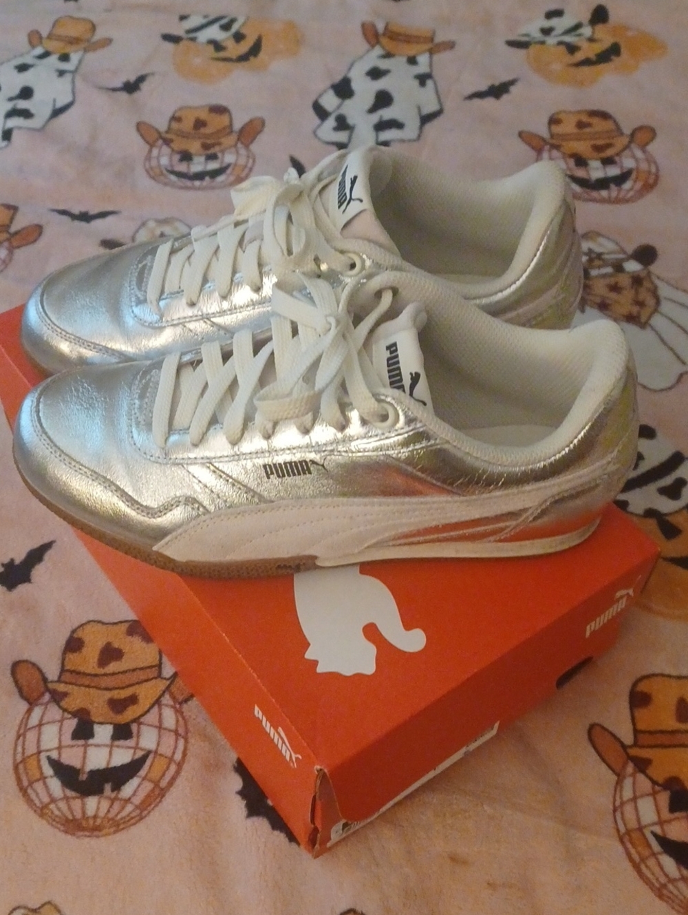 Puma Silver and White Metallic Sneakers
